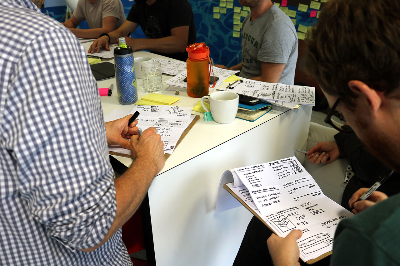 Drawing crazy 8s, a design sprint brainstorming activity