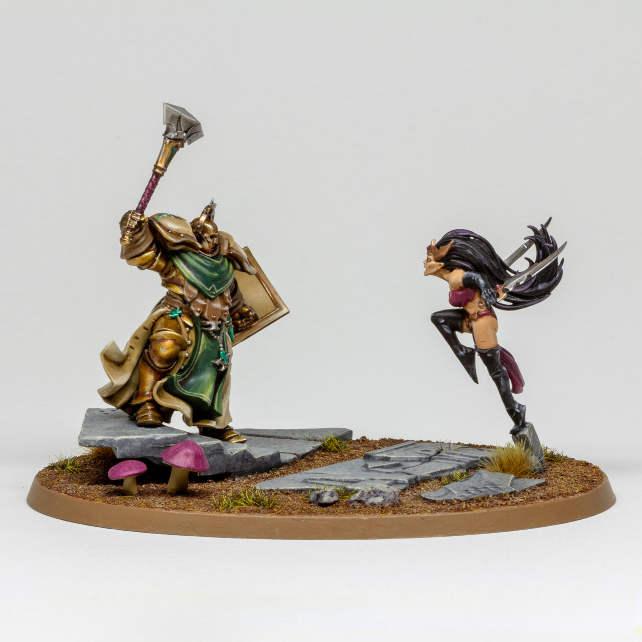 Diorama of a knight duelling an elf